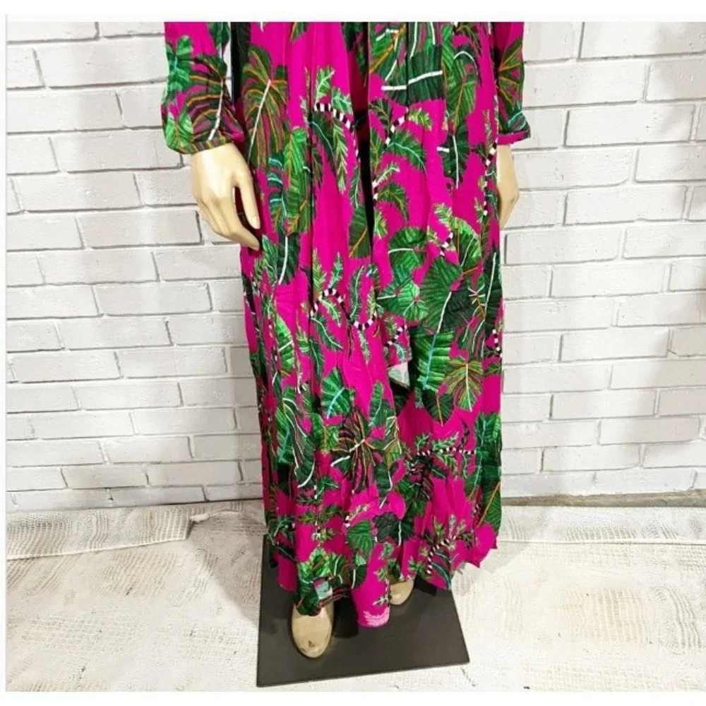 FARM Rio Leaves Print Long Sleeve Maxi Dress in Leaves Pink | XL - Picture 5 of 14